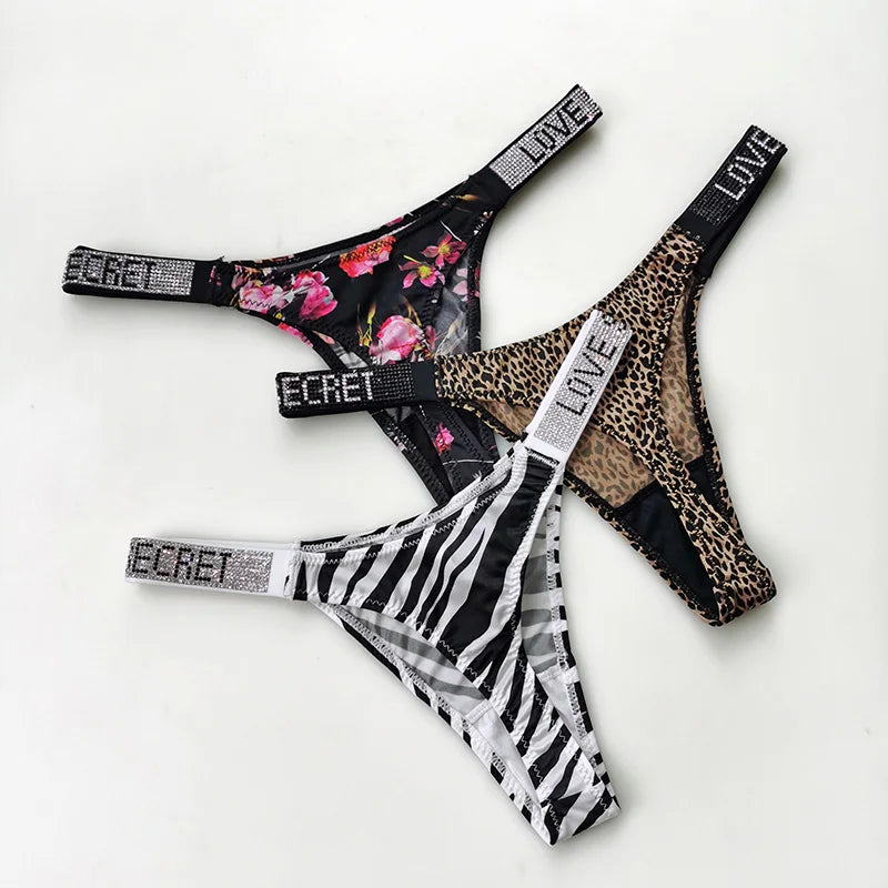 Low Waist Sexy Women’s Thongs with Rhinestones & Diamonds - G-String Sports Briefs, T-back, Size S-XL