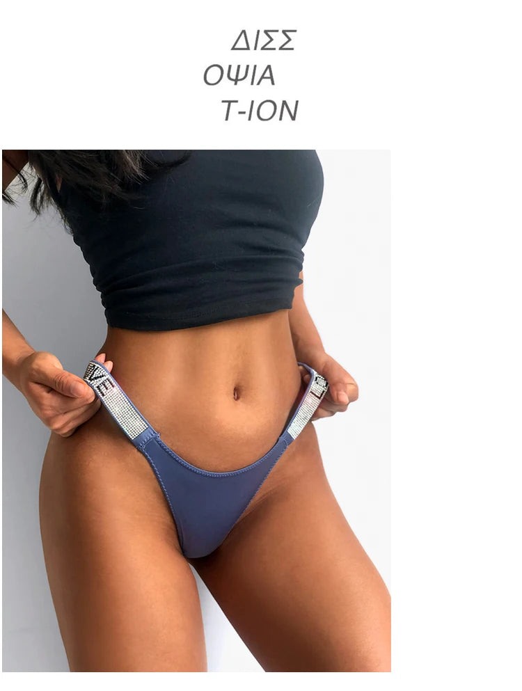 Low Waist Sexy Women’s Thongs with Rhinestones & Diamonds - G-String Sports Briefs, T-back, Size S-XL