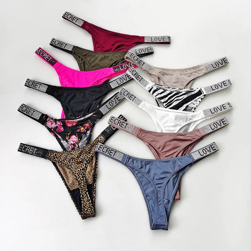 5Pcs Sexy Low Waist Rhinestone Thongs for Women – Sparkling G-string with Diamonds, S-XL