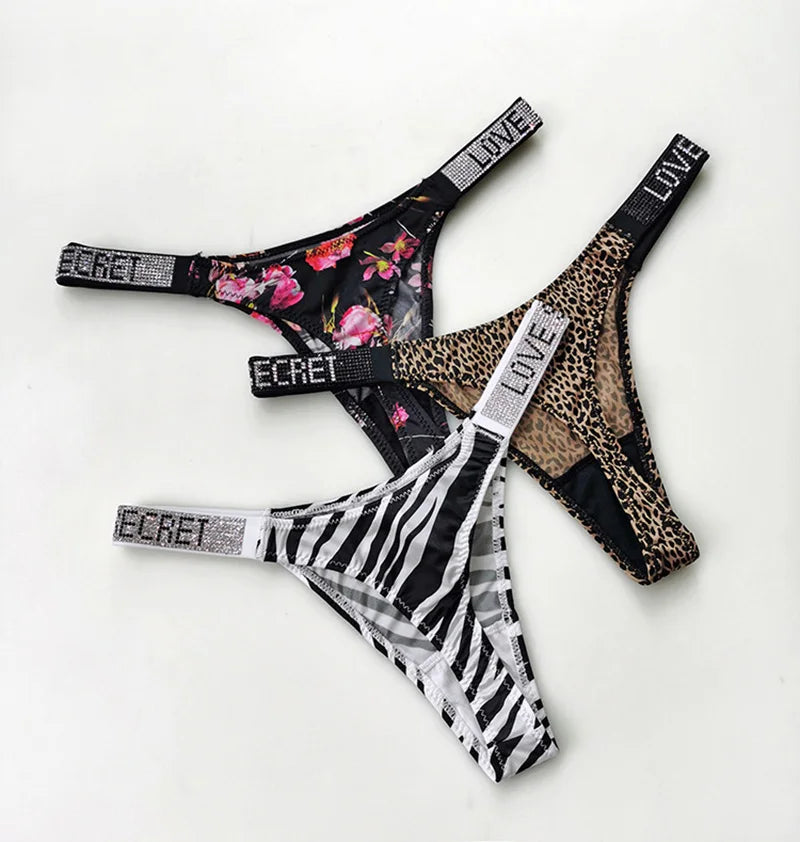 5Pcs Sexy Low Waist Rhinestone Thongs for Women – Sparkling G-string with Diamonds, S-XL